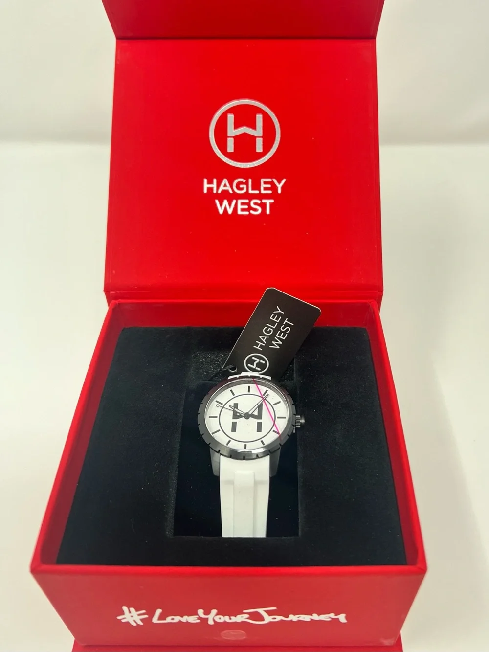 Hagley West Original Watch White Rubber Strap Black Case Quartz Box Tags